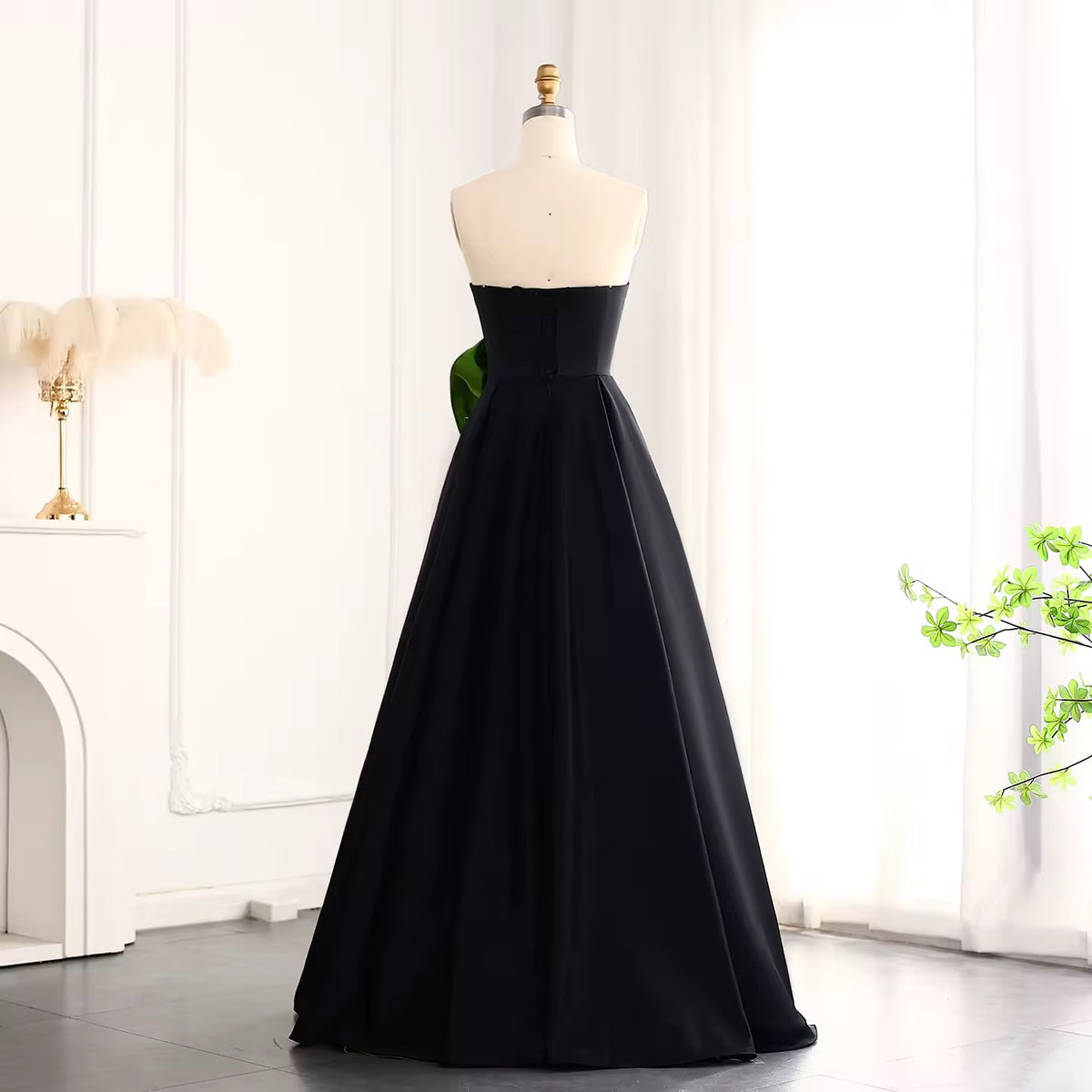 Black 3D Flower Contrast Gown
