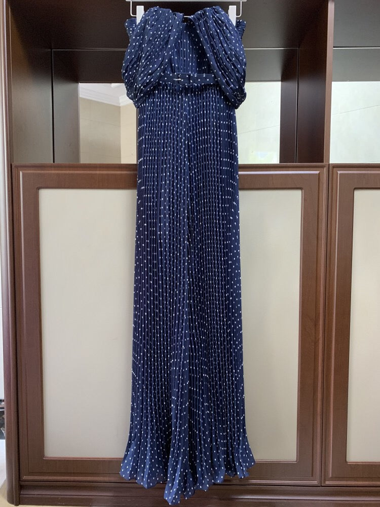 Strapless Navy Polka Dot Chiffon Romper