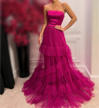 Load image into Gallery viewer, Fuschia Tiered Pleated Mono Prom Dress