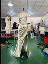 Load image into Gallery viewer, Satin Sweep Trail Evening Gown