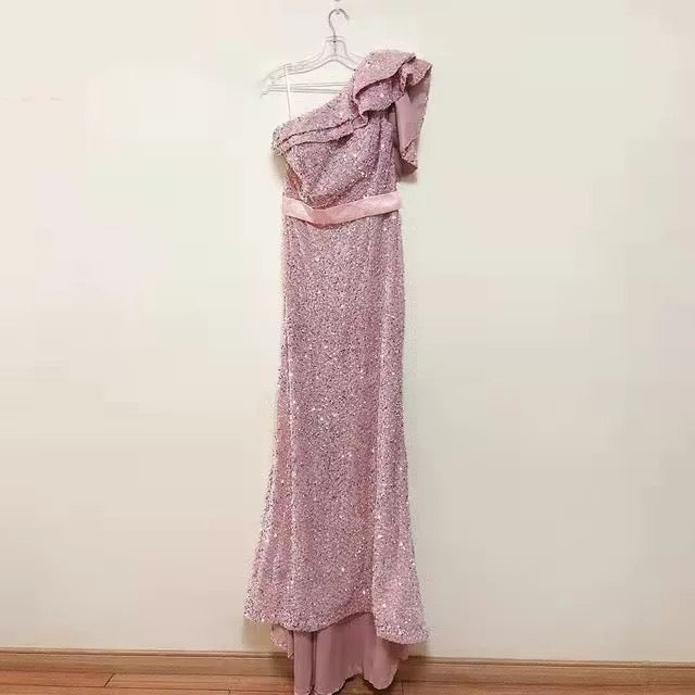 Luxurious Sequinned Ruffles Trail Dress