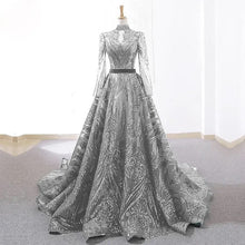 Load image into Gallery viewer, High Neck Sequin Arabic Wedding Party Dress