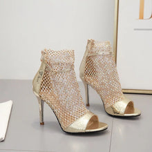 Load image into Gallery viewer, Glitter Gladiator Mesh Peep-toe Pumps
