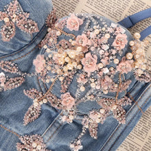 Load image into Gallery viewer, Flower beading Denim Corset Top