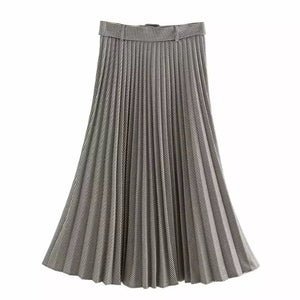 Pleated Midi Skirt Vintage With Belt