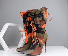 Load image into Gallery viewer, Stilettos Camouflage Ankle Boots