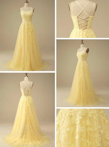 Lilac Lace Spaghetti Straps Prom Dress