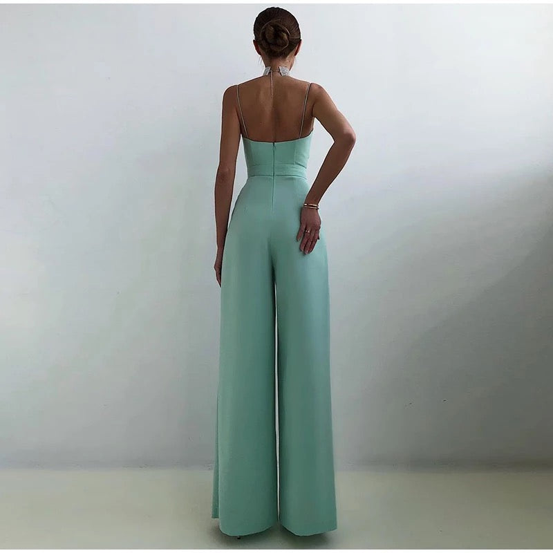 Sling Backless Slim Waist Wide Leg Rompers