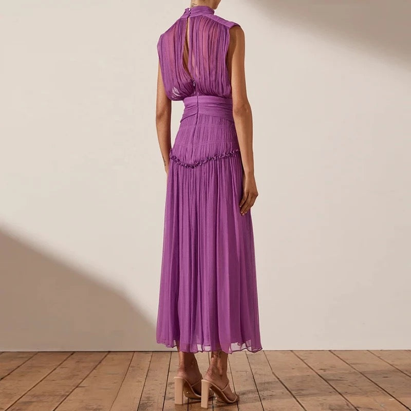 Side ruched asymmetrical waist mesh dress main image 1