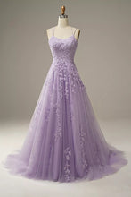 Load image into Gallery viewer, Lilac Lace Spaghetti Straps Prom Dress