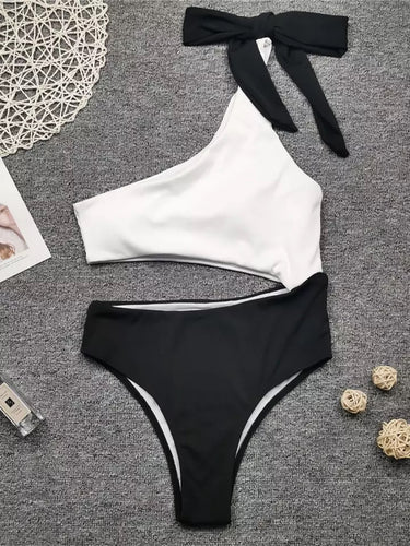 White Black Cut Out Swimwear