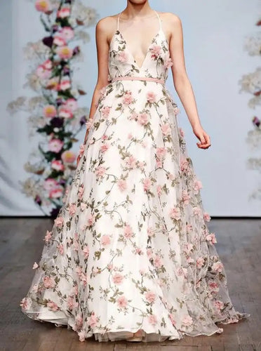 Rosette Flowers Appliques Prom Dress