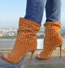 Load image into Gallery viewer, Peep Toe Rivets Studs Ankle Boots