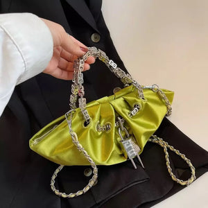 Designer Chain Ruched Pouch Bag
