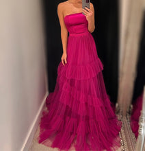 Load image into Gallery viewer, Fuschia Tiered Pleated Mono Prom Dress