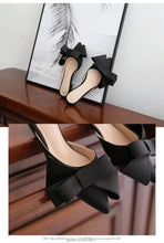 Load image into Gallery viewer, Satin Pointed Bow Tie Sandals