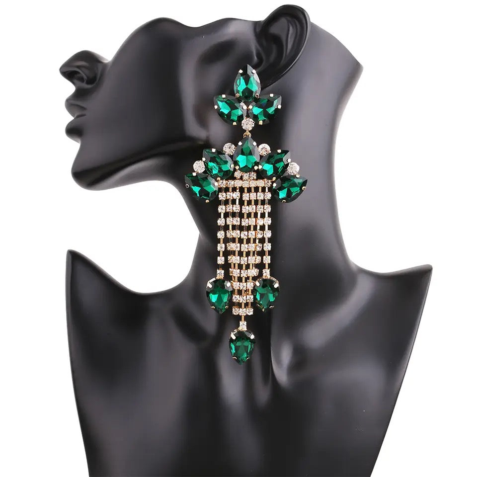 Large Tassel Rhinestone Earrings