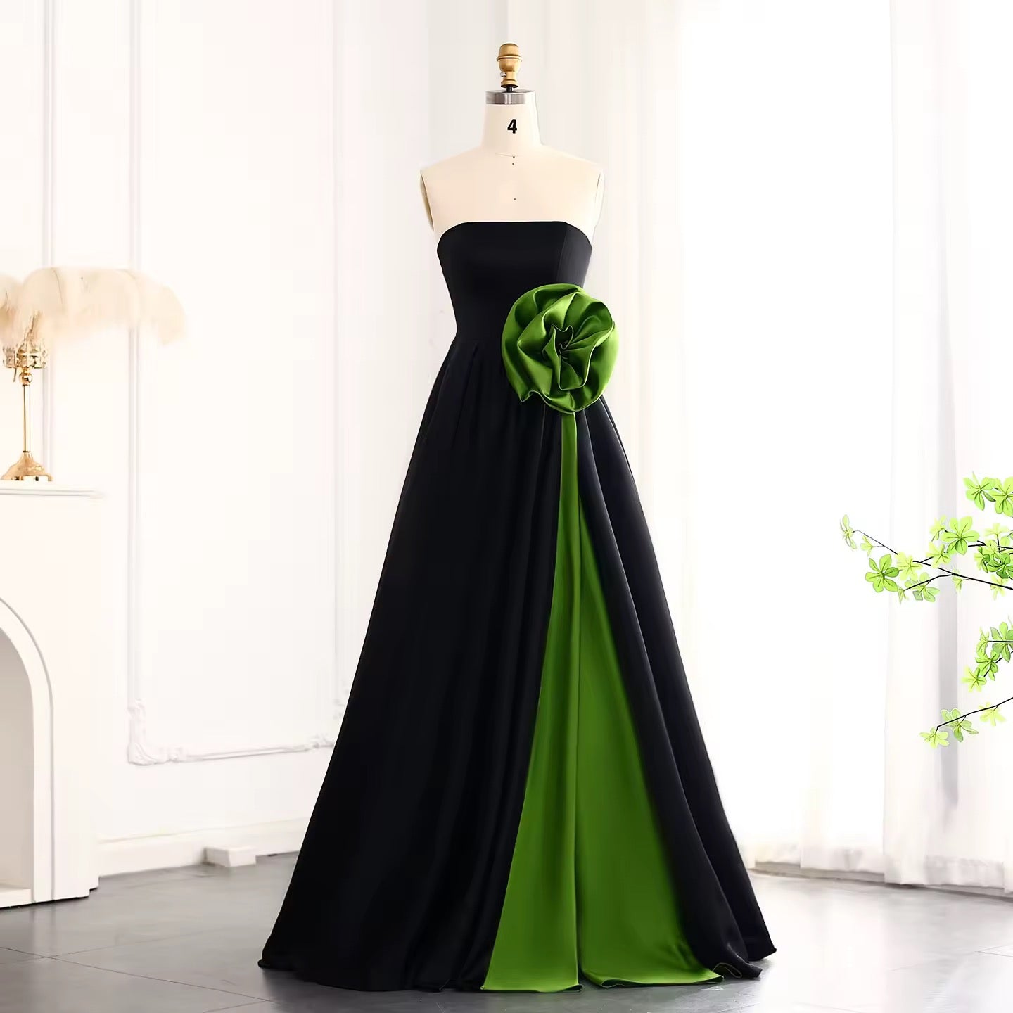 Black 3D Flower Contrast  Gown