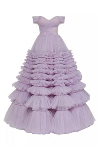 Lavender Tiered Ruffled Prom Dress