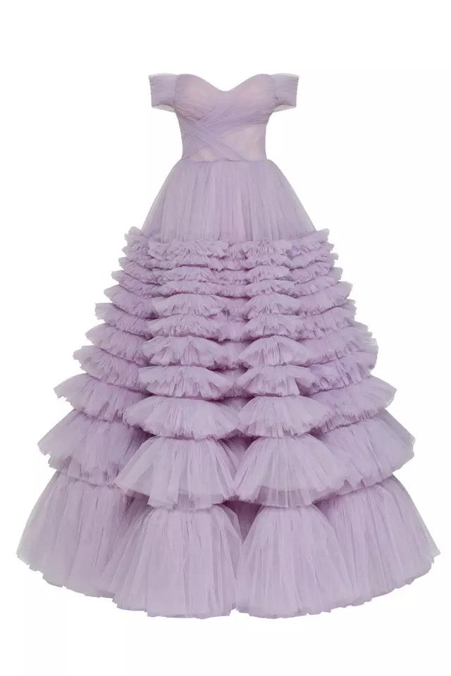 Lavender Tiered Ruffled Prom Dress