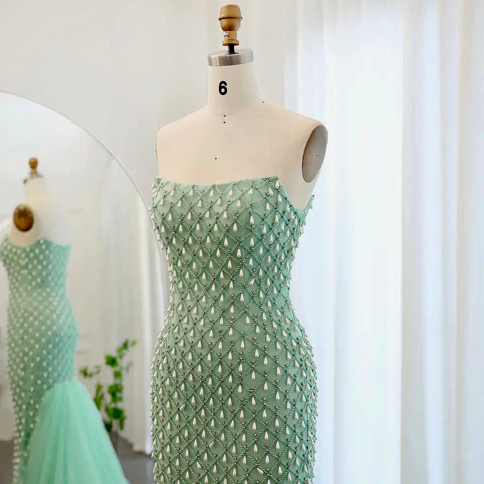 Pearls Mermaid Dress with Cape