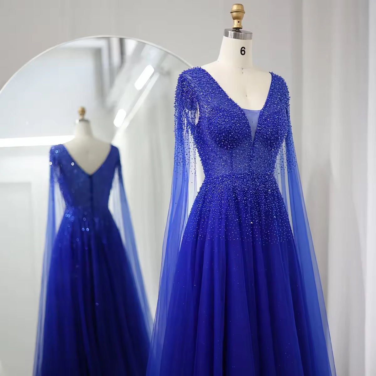 Beads Sequined Cape Gown