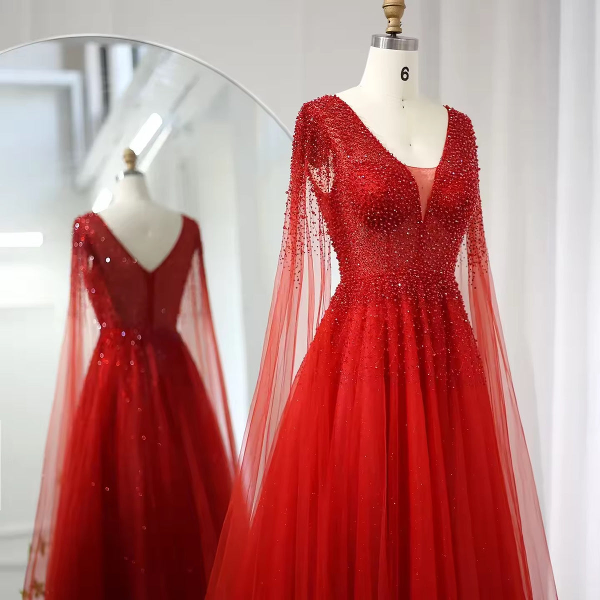 Beads Sequined Cape Gown