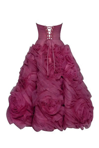 Flowered Tea-Length Corset Tulle Dress