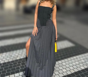 Pleated Sling Sleeveless Slim Long Dress