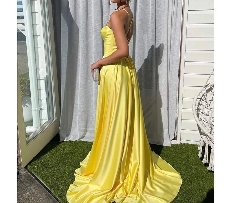 Satin Split Sheer Corset  Ball Gown