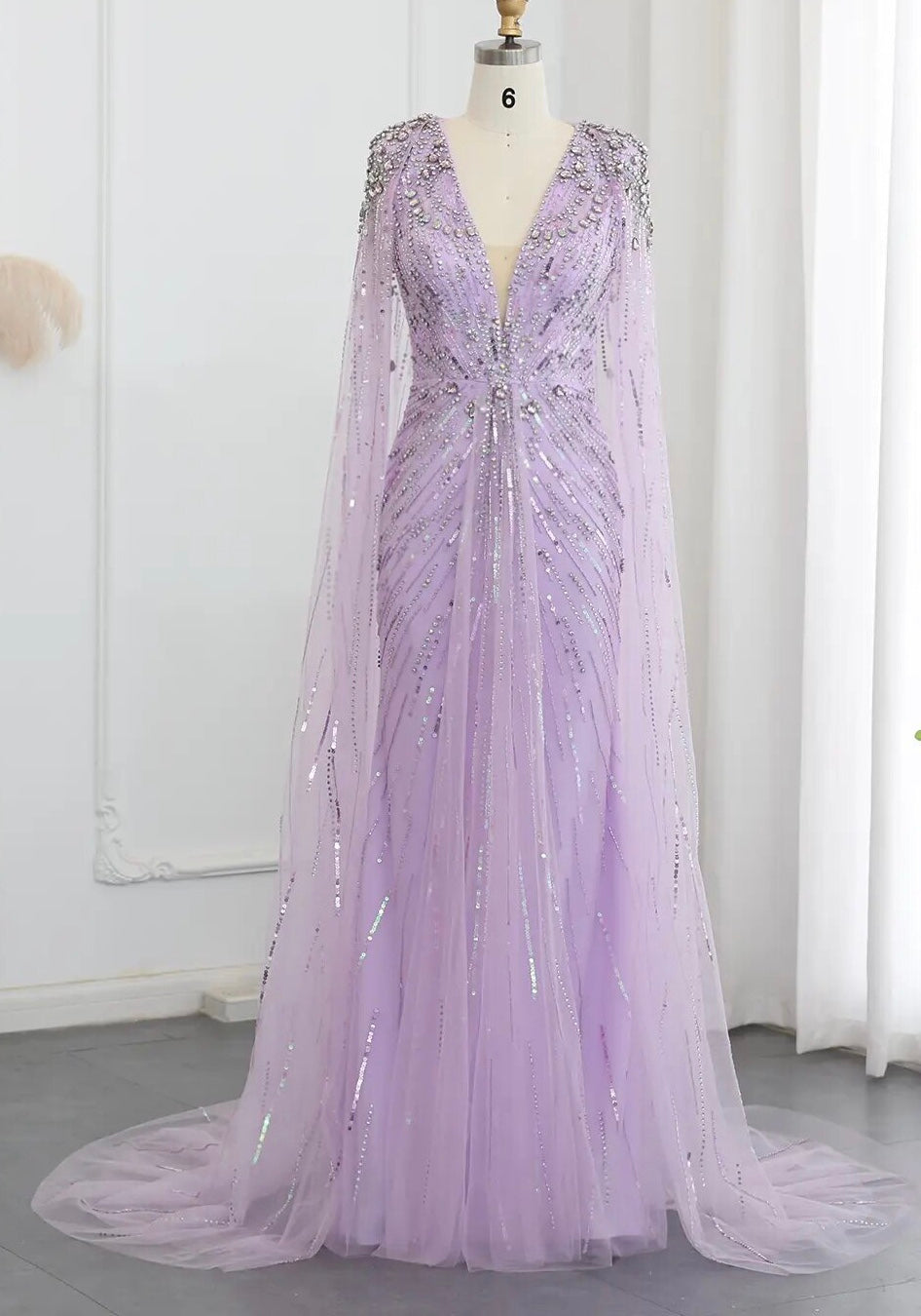 Luxury Cape Crystal Formal Gown