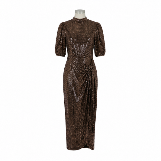 Bronze Gold Shimmer Knot wrap dress