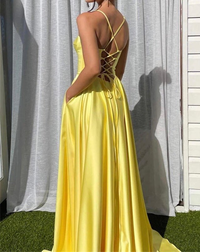 Satin Split Sheer Corset  Ball Gown