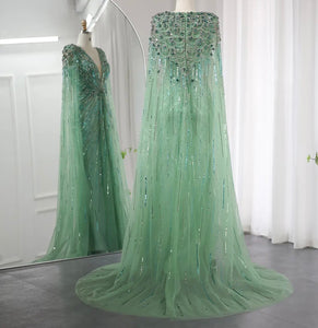 Luxury Cape Crystal Formal Gown