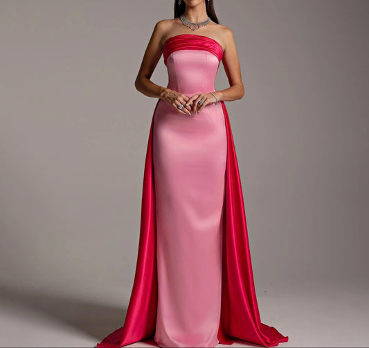 Red and Pink Gown with Overskirt