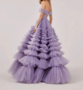 Lavender Tiered Ruffled Prom Dress