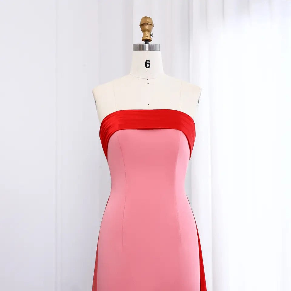 Red and Pink Gown with Overskirt