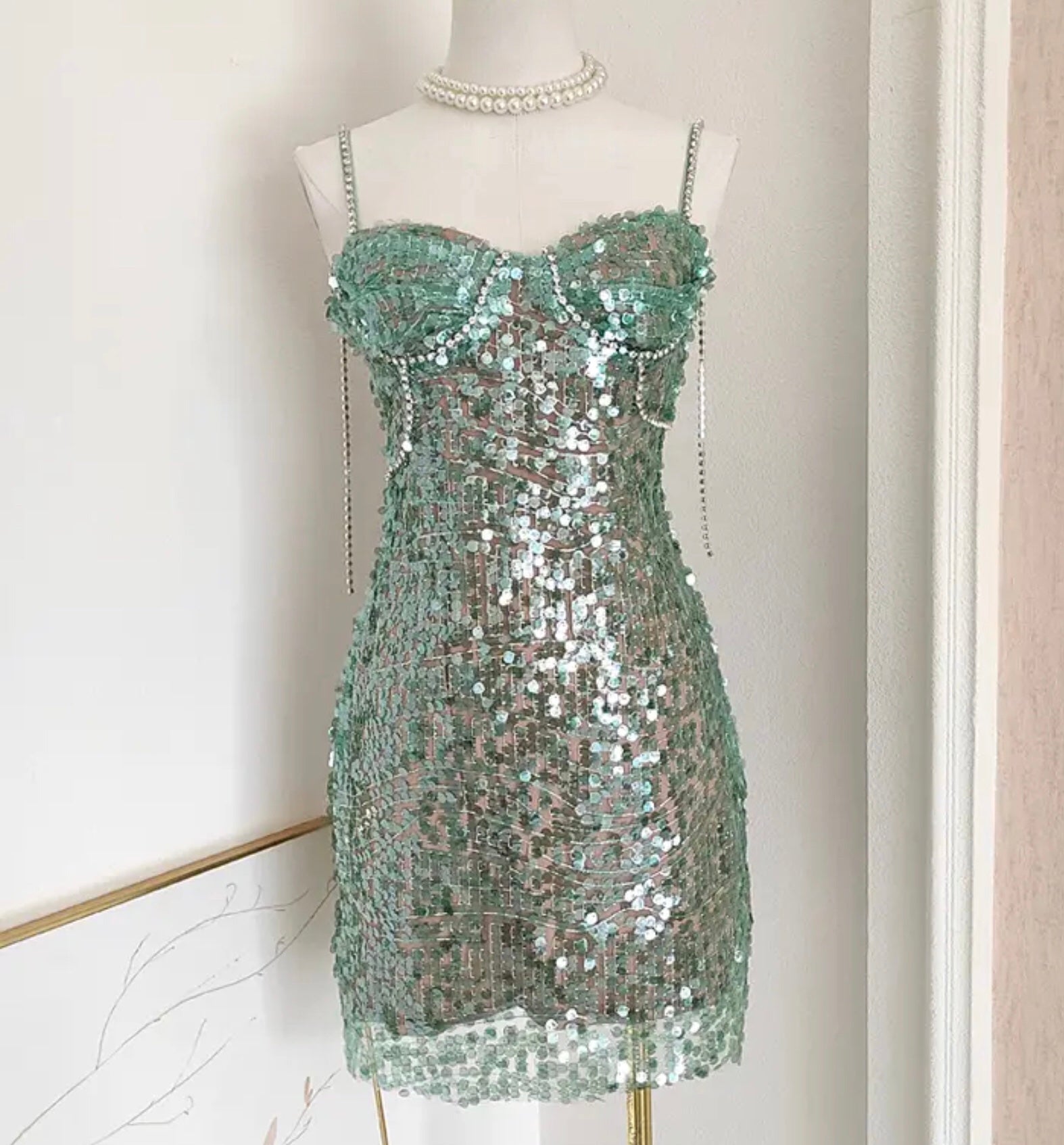 princess polly baby blue dress Ruched Waist Sequin Mini Dress in Black