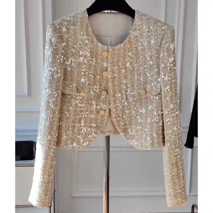 Sequined Tweed Short Jacket
