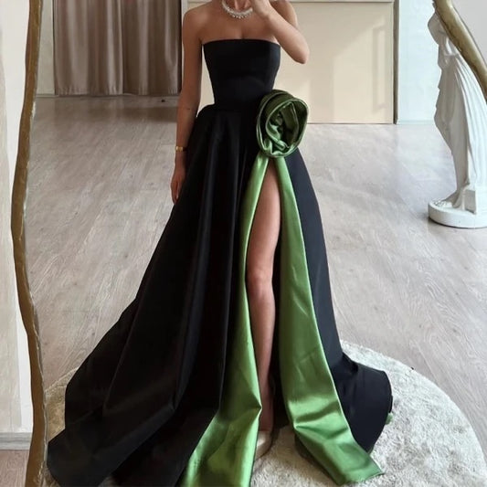 Black 3D Flower Contrast  Gown