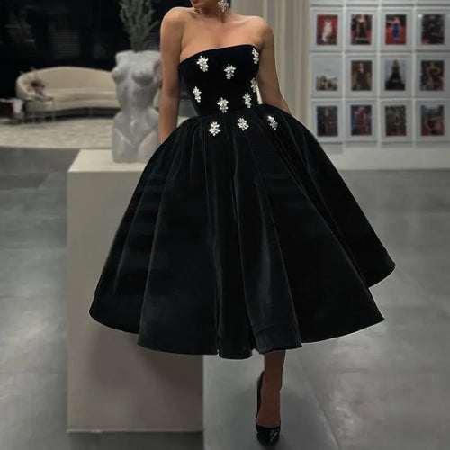 Black Velvet Strapless Ball Dress