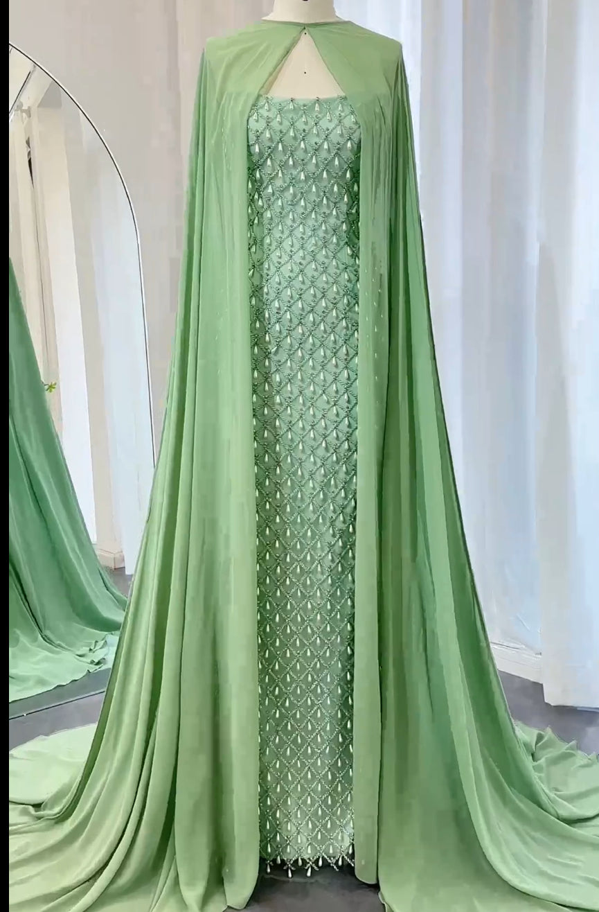 Pearls Mermaid Dress with Cape