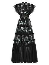 Load image into Gallery viewer, Runway Embroidery Mesh Ruffles Dress