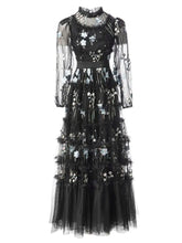 Load image into Gallery viewer, Runway Embroidery Mesh Ruffles Dress