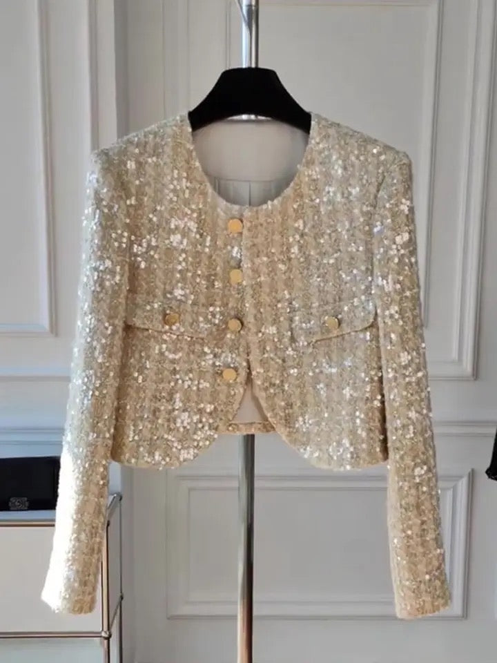 Sequined Tweed Short Jacket