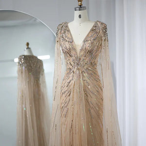 Luxury Cape Crystal Formal Gown