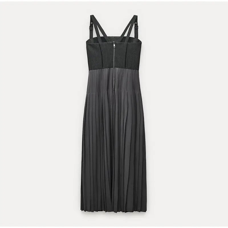 Pleated Sling Sleeveless Slim Long Dress