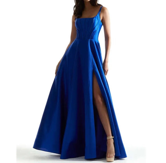 Square Collar A-line Side Slit Gown
