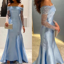 Cargar imagen en el visor de la galería, Sky Blue Sequinned OffShoulder Dress