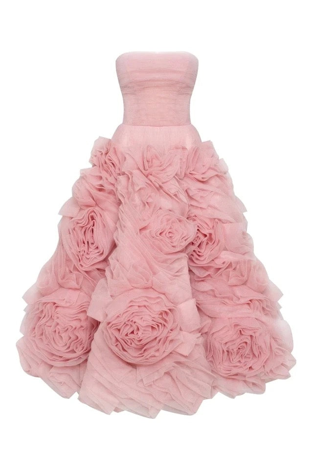 Flowered Tea-Length Corset Tulle Dress